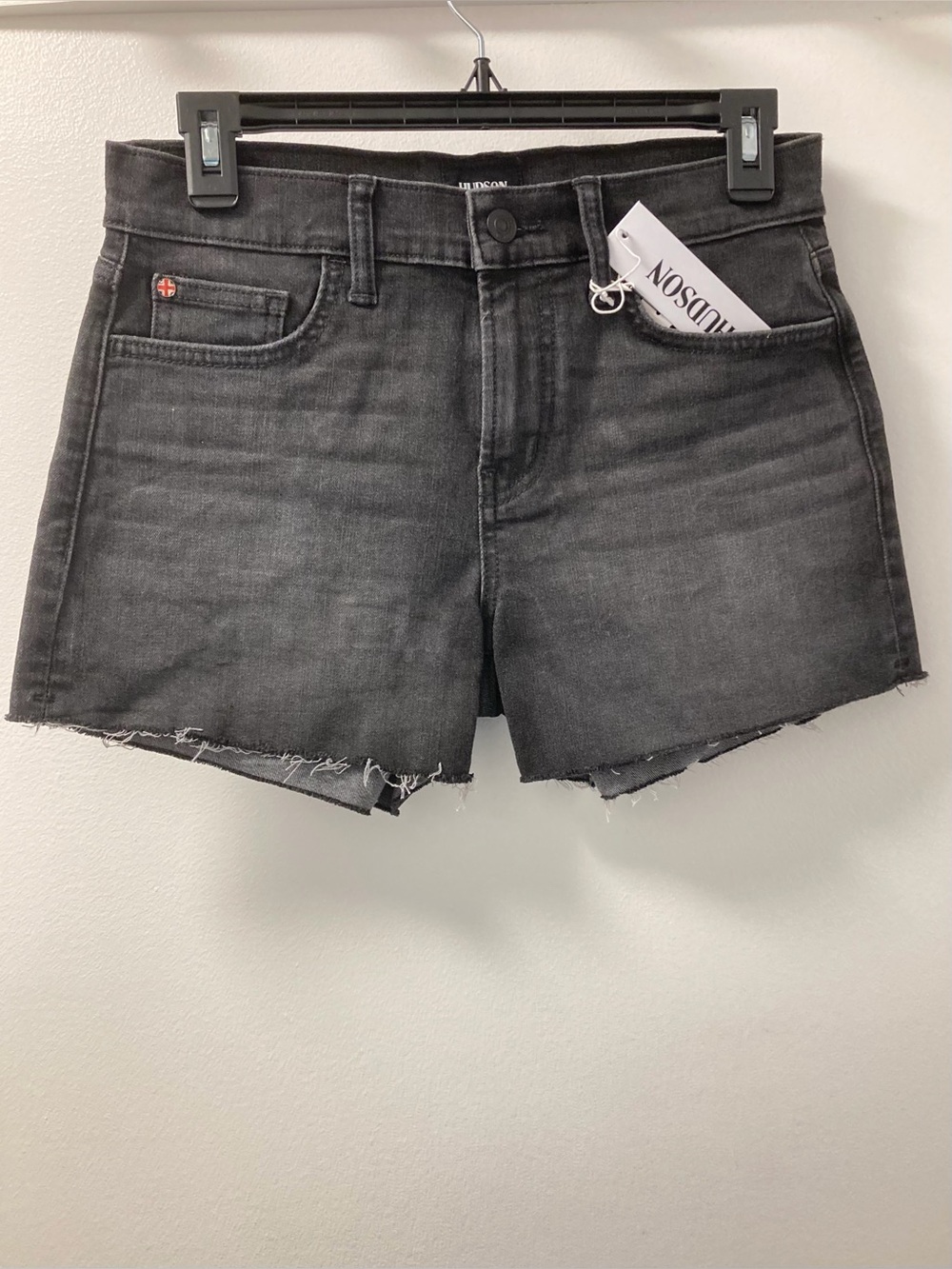 NWT Hudson Gracie Cutoff Denim Shorts in Women’s 26 Black Grey Raw Hem
